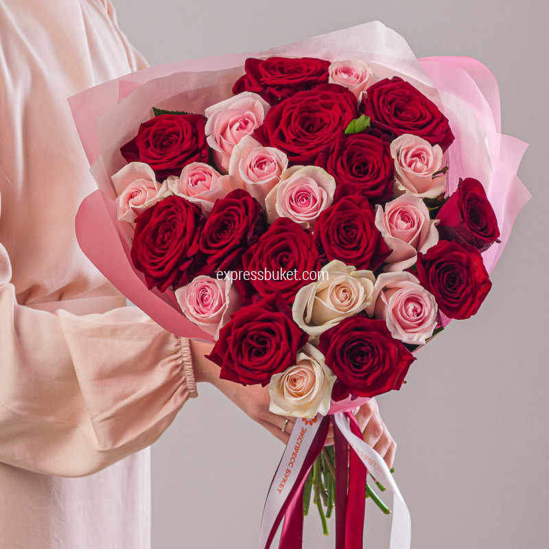 Микс роз розовые+красные
